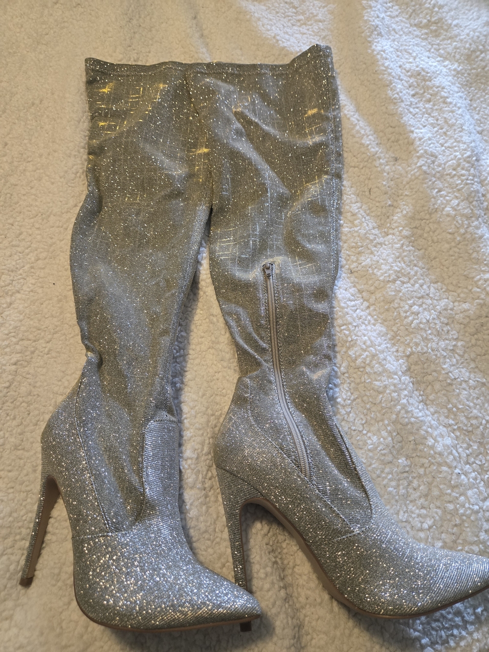 Ensley Silver Glitter Knee-High Stiletto Boots